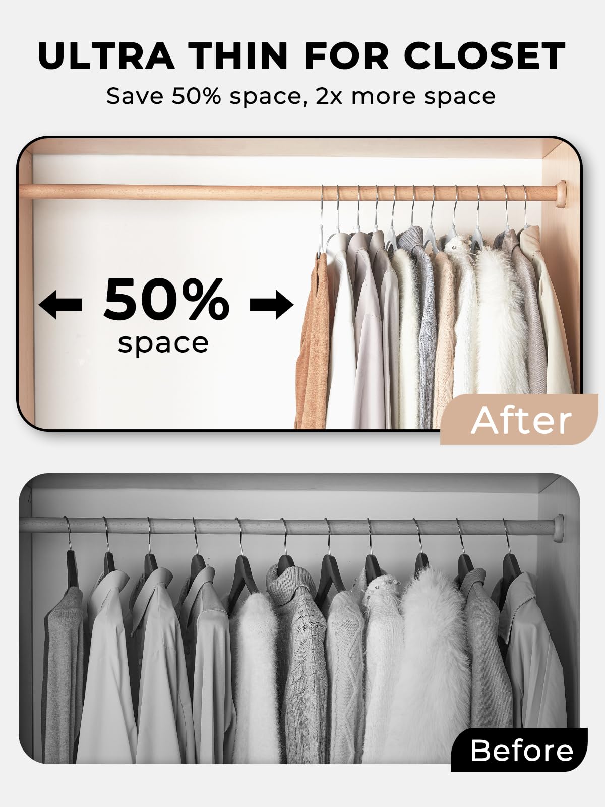 SMARTOR Plastic Hangers 50 Pack - Thin Clothes Hangers Heavy Duty | Durable | Lightweight | Space Saving | Slim | Flexible - Dorm Room Essentials for College Students - White