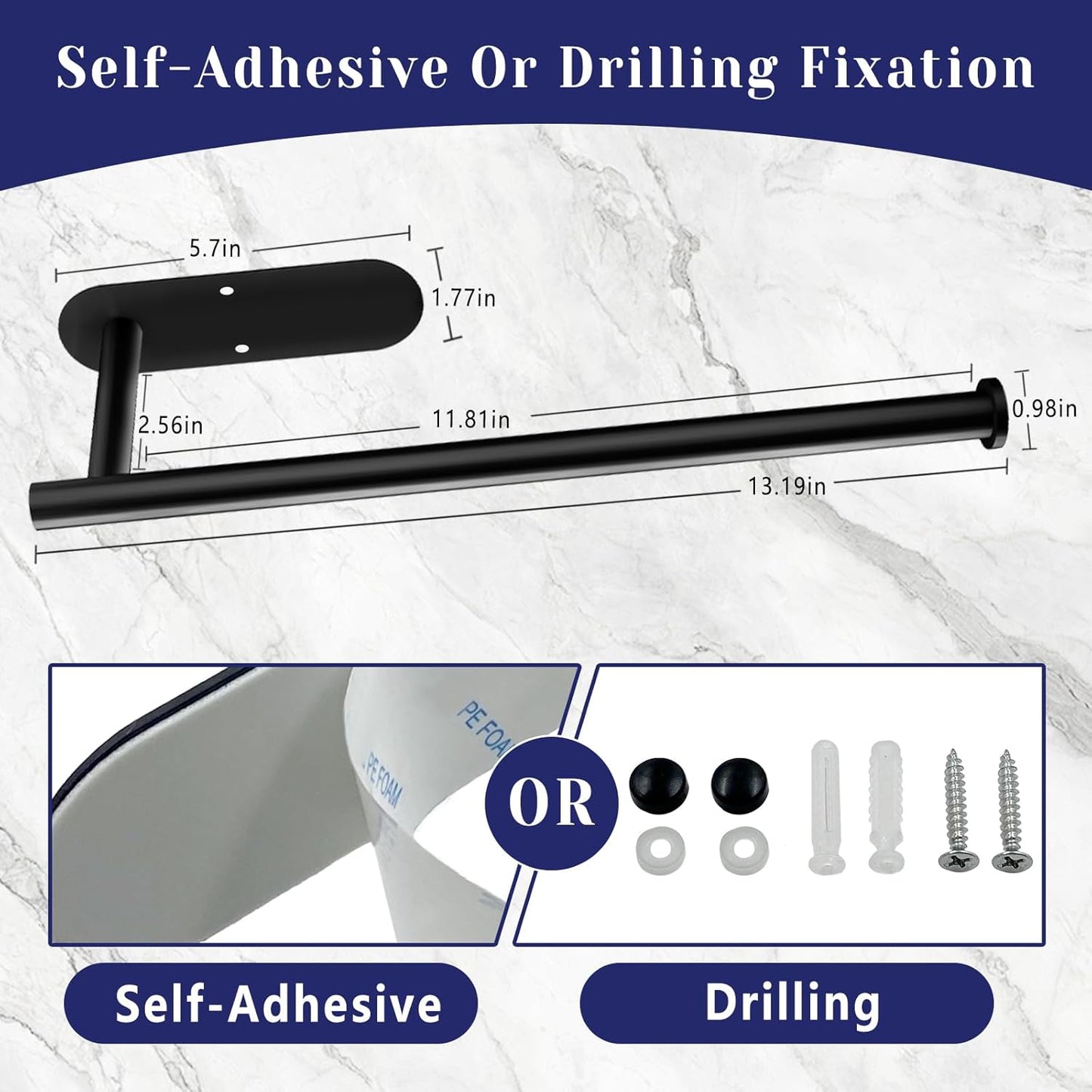 Stainless Steel Black Paper Towel Holder by [Brand Name] - Self-Adhesive or Drilling | Wall-Mount for Kitchen & Bathroom