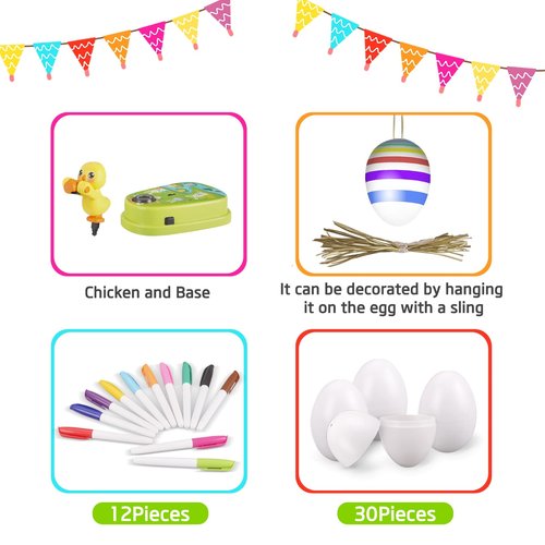 Engfa Easter Egg Decorating Kit, Easter Egg Dye Kit Egg Decorating Spinner with 12 Dying Markers 30 Plastic Easter Eggs and Slings, Easter Basket Stuffers Easter Gifts for Kids