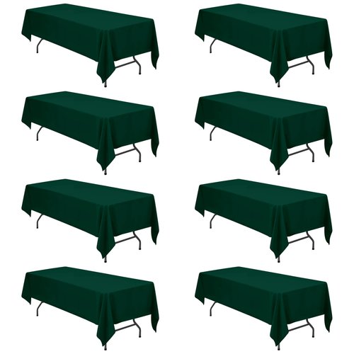 BRILLMAX 8 Pack Hunter Green Tablecloths 60 x 126 Inch for 8ft Rectangle Tables - 150 GSM Polyester Fabric, 15" Standard Drop, Water, Stain & Wrinkle Resistant Cloth Cover for Wedding Dining Buffet
