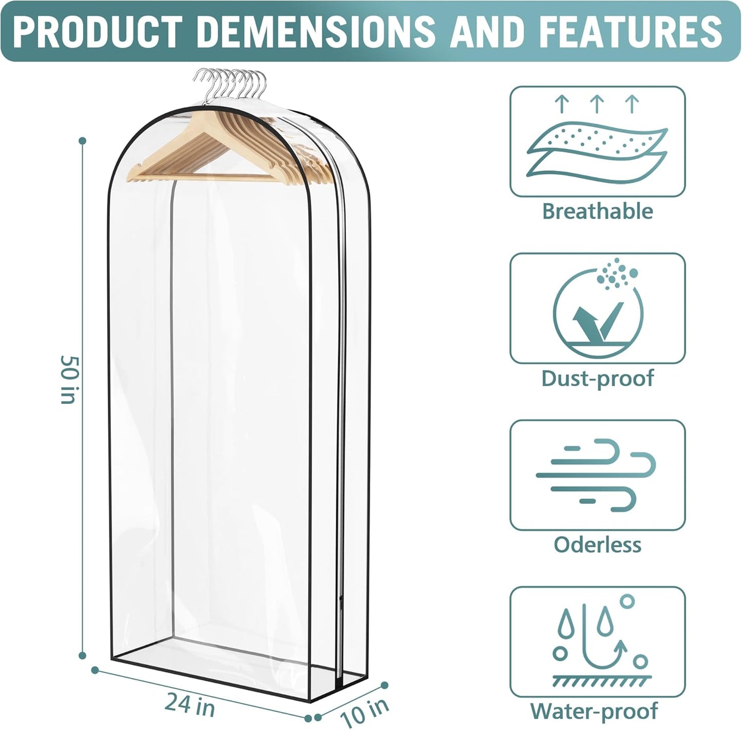 Liuoud Clear Garment Bag - 50” Gusseted Suit Bags for Hanging Clothes | 4 Pack Wardrobe Protectors