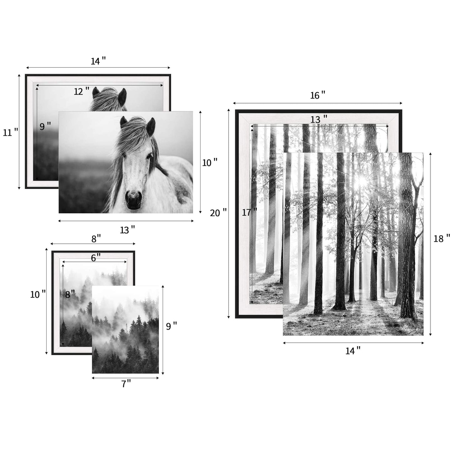 Forest Sunrise Pictures Framed Prints - Peaceful Landscape Scene and Elegant White Horse Wall Art Sets for Living Room, Bedroom, Office, Bathroom 3 Panels