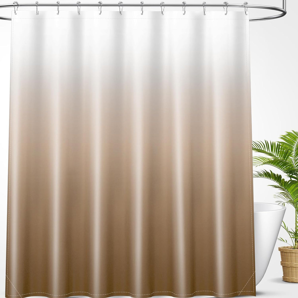 OLANLY Luxury Ombre Shower Curtain Set - Waterproof & Washable Beige/White | 72x72 Inches with 12 Hooks