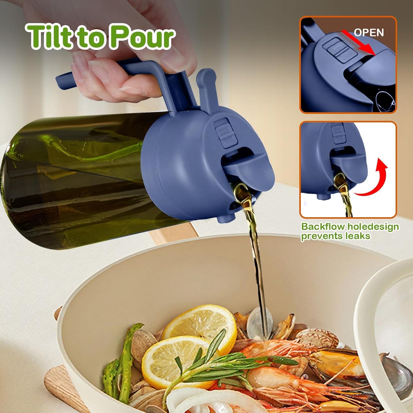 YARRAMATE 16oz Dark Green Oil Sprayer - Food-Grade 2-in-1 Olive Oil Dispenser for Cooking & BBQ