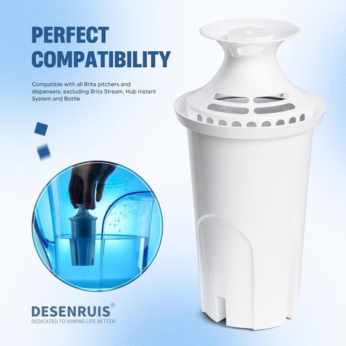 DESENRUIS Water Filter Replacement - Compatible with Brita Pitchers & Dispensers | Reduces Chlorine & Bad Taste, BPA-Free, Pack of 3