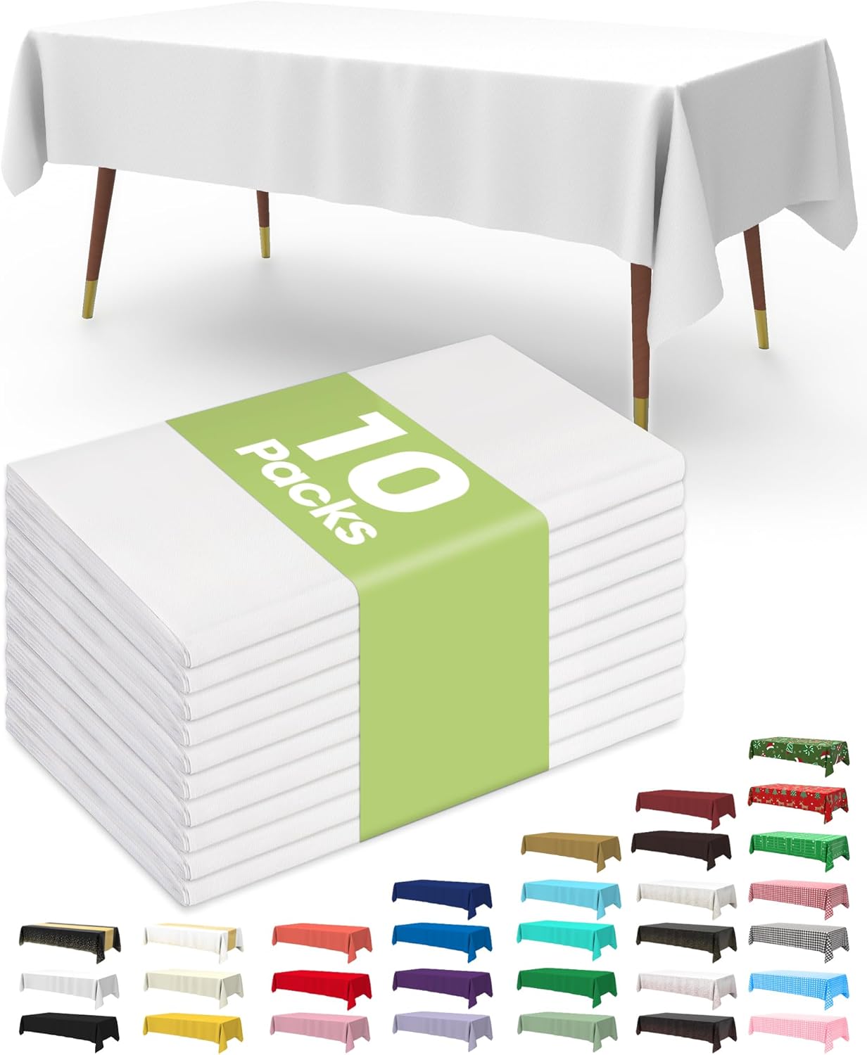 Pureegg Disposable Table Cloths - 10 Pack of 54 x 108 Inch White Rectangular Covers for Parties & Weddings