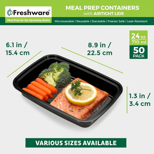 Freshware Meal Prep Containers - 300 Pack | 1 Compartment BPA-Free Food Storage | Stackable & Microwave Safe (24 oz)