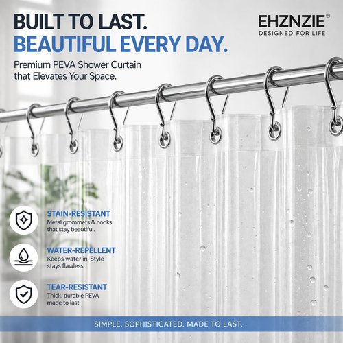 EHZNZIE Heavy Duty Shower Curtain Liner - Crystal Clear, Waterproof PEVA, 72x72, Rustproof Grommets, 3 Weighted Magnets