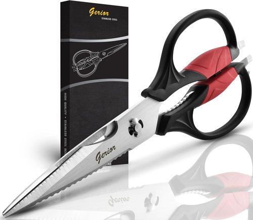 Heavy Duty Kitchen Scissors by [Brand Name] - Versatile Shears for Meat, Vegetables & More - 9.25 Inch Black & Red