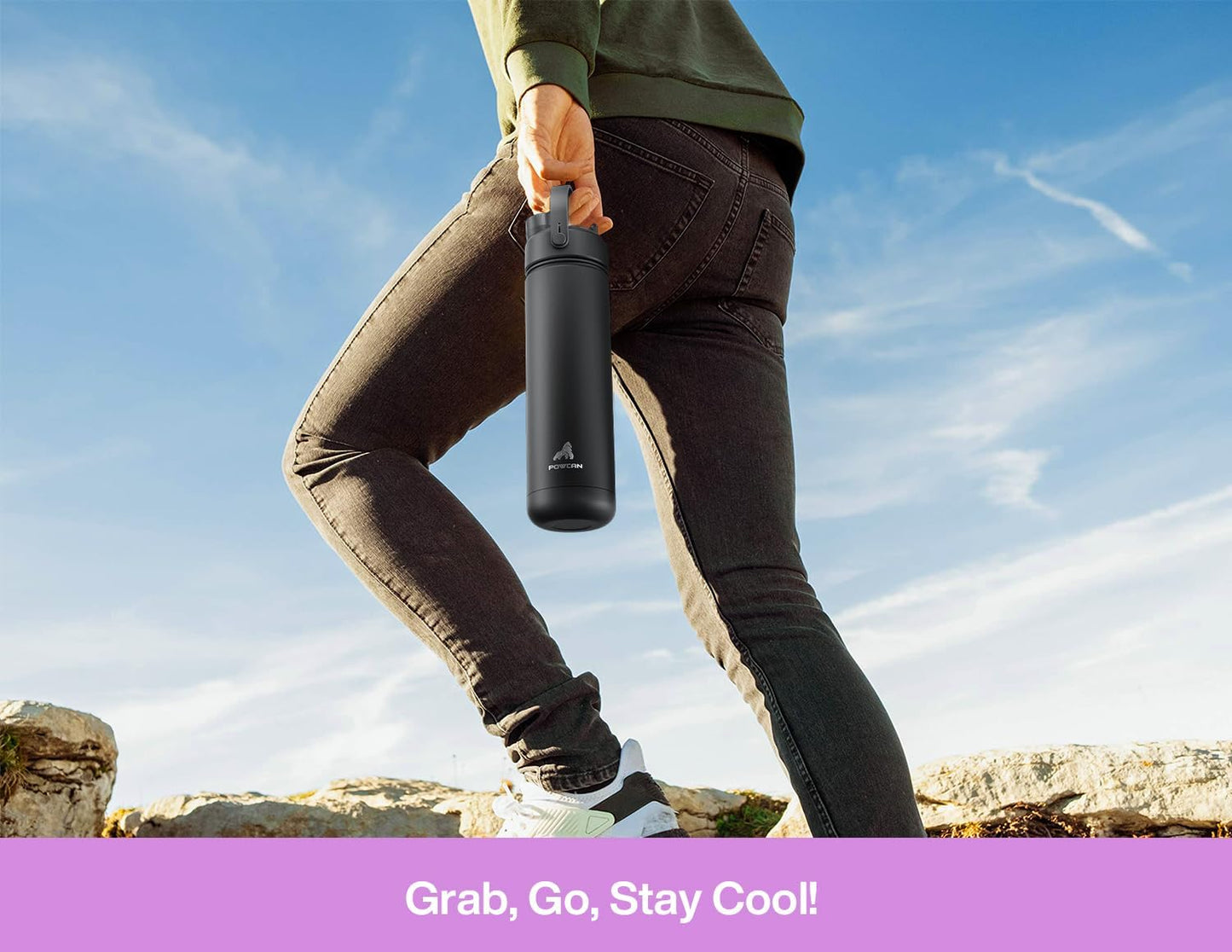 POWCAN 26 oz Insulated Water Bottle - 2-in-1 Straw & Spout Lid, Leak-Proof, Fits Car Cup Holder | Cherry Pop