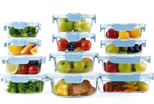 BYLWORKOUT Glass Storage Containers - 24 Piece Leak Proof Set for Meal Prep | Dishwasher Safe (Blue)