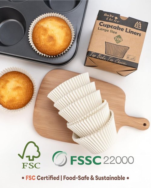 Bake Choice Jumbo Cupcake Liners - 100pcs Greaseproof Parchment Paper Muffin Wrappers for Parties & Events