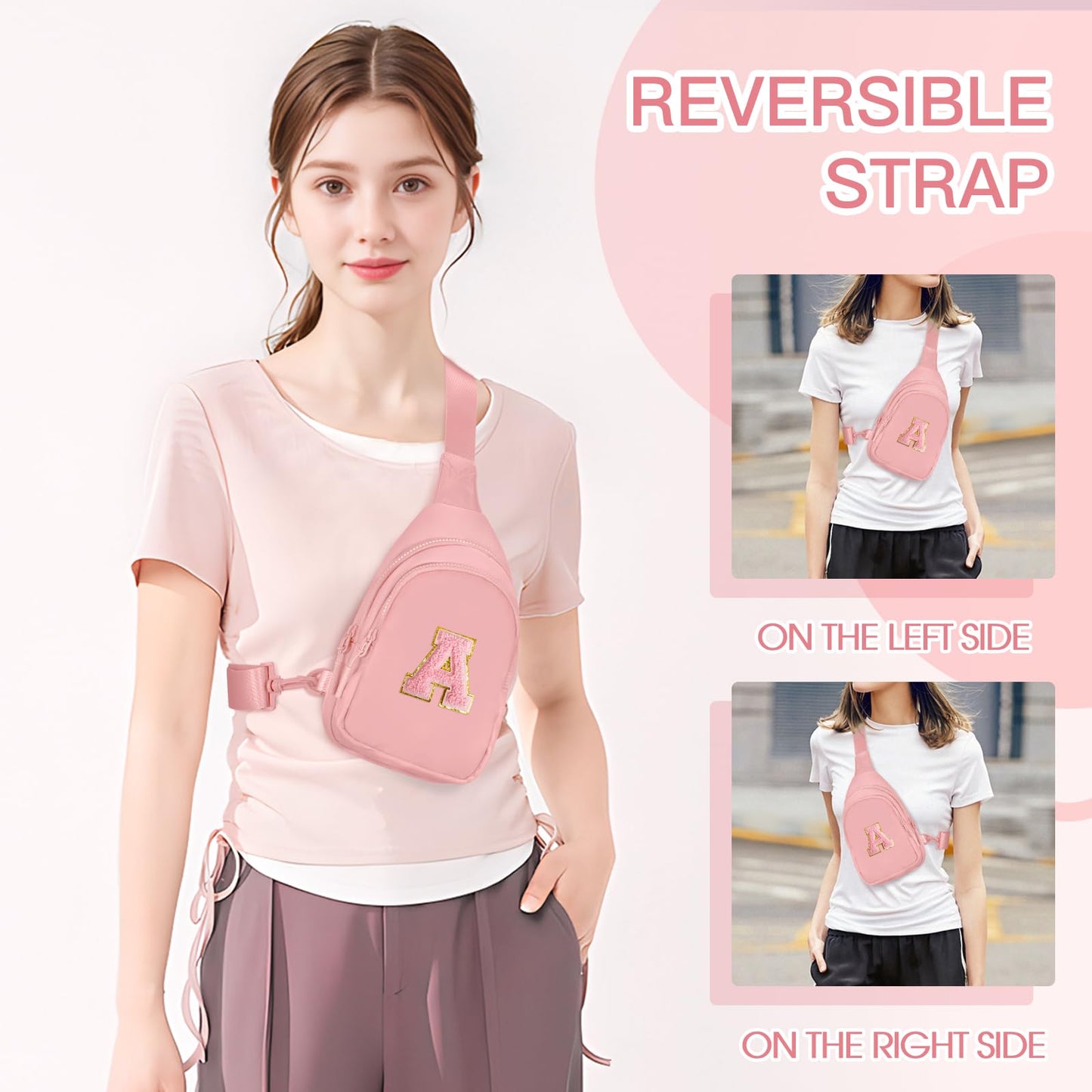 Viverte Easter Gifts for Teen Girls 7 8 9 10 11 Year Old Girls Birthday Gifts for Best Friends Easter Basket Stuffers Small Initial Sling Bag Crossbody Bag (Light Pink-A)