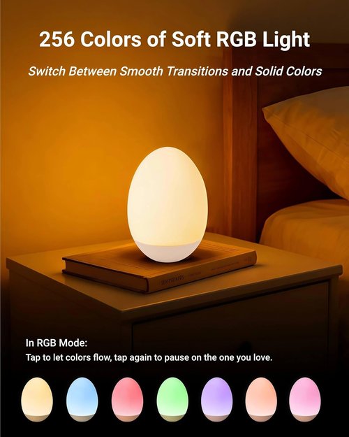 Egg Baby Night Light - Portable Touch Lamp with 7 RGB Colors & Stepless Dimming | Rechargeable BPA-Free Silicone for Nursery & Kids