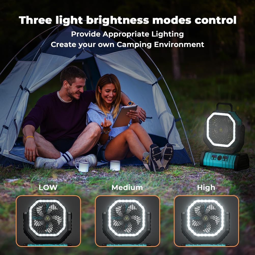 Skiennix Camping Fan - 20000mAh Rechargeable Battery Fan with LED Lantern | Portable Outdoor Tent Fan, Blue