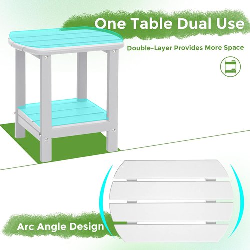 Adirondack Outdoor Side Table - 2-Tier HDPE Storage for Patio, Pool, Garden & Lawn