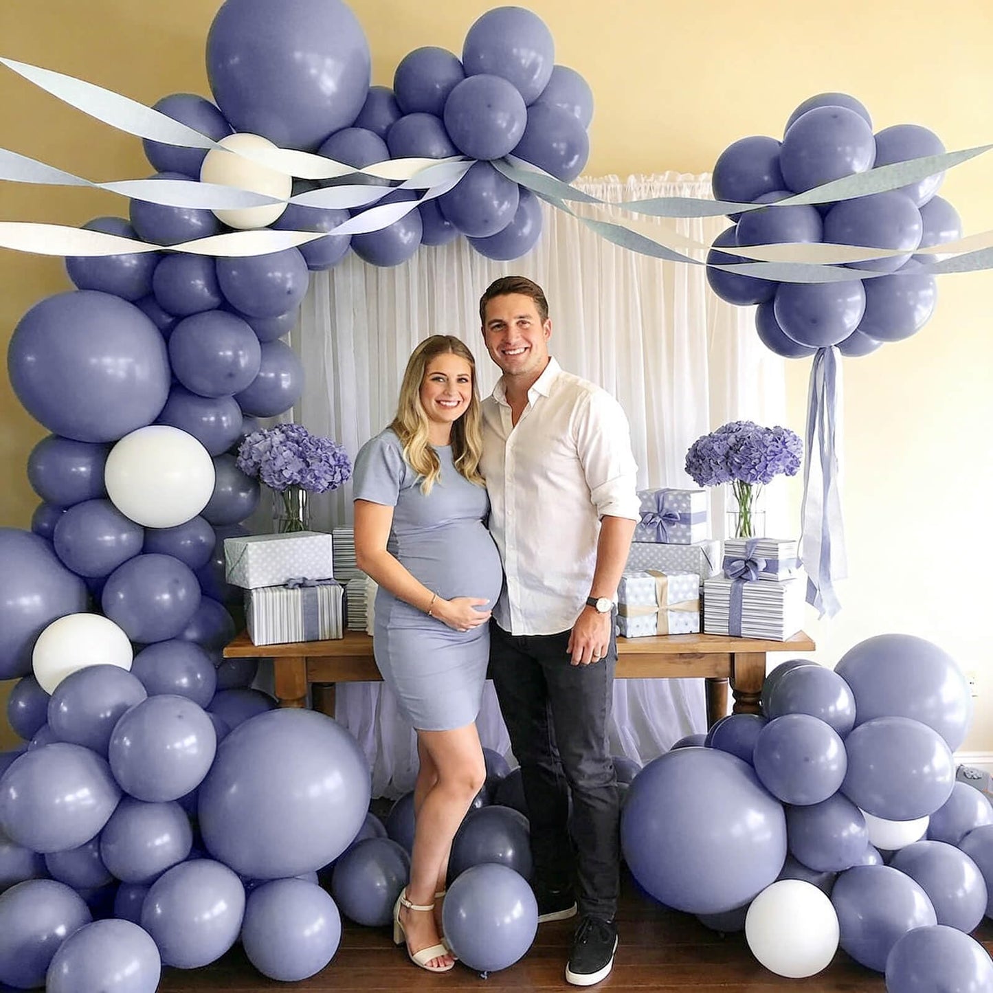 110pcs Dusty Blue Balloon 12 Inch, Blue Latex Balloons for Birthday Party Baby Shower Wedding(with 2 Ribbons).