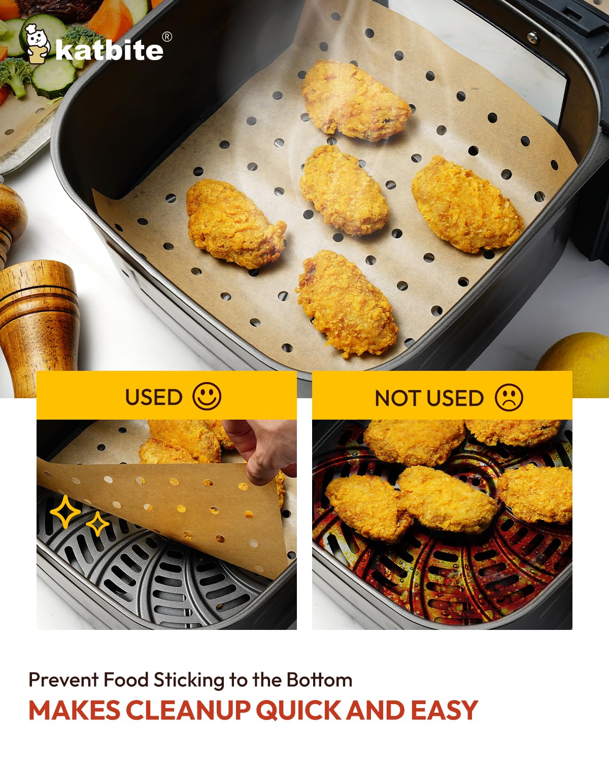 Katbite Air Fryer Parchment Paper Liners 180cs Airfryer Liners Disposable 9x11 Inch Perforated Parchment Paper Sheets Basket Liner Accessories For Toaster oven,Air Fryer, Fit Cuisinart, Ninja Foodi