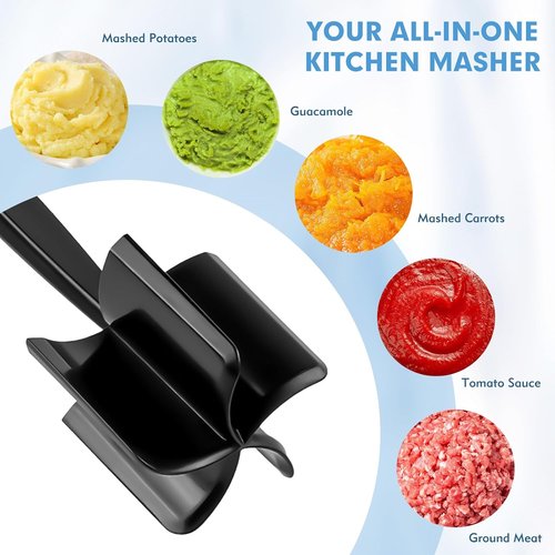 Ground Beef Chopper Tool by [Brand Name] - 2-Pack Heat-Resistant Meat Chopper with 5 Curved Blades | Non-Scratch Masher for Hamburger & Potatoes (Black)