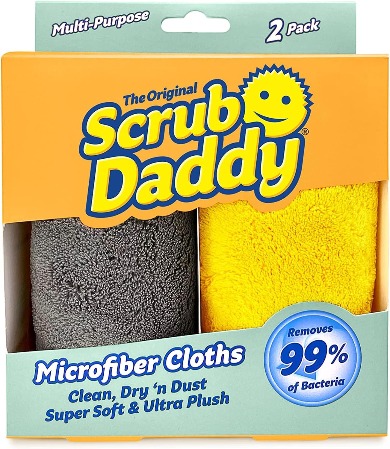 Scrub Daddy Microfiber Cloths - Ultra Plush All-Purpose Cleaning Towels - Grey & Yellow (2 Pack)