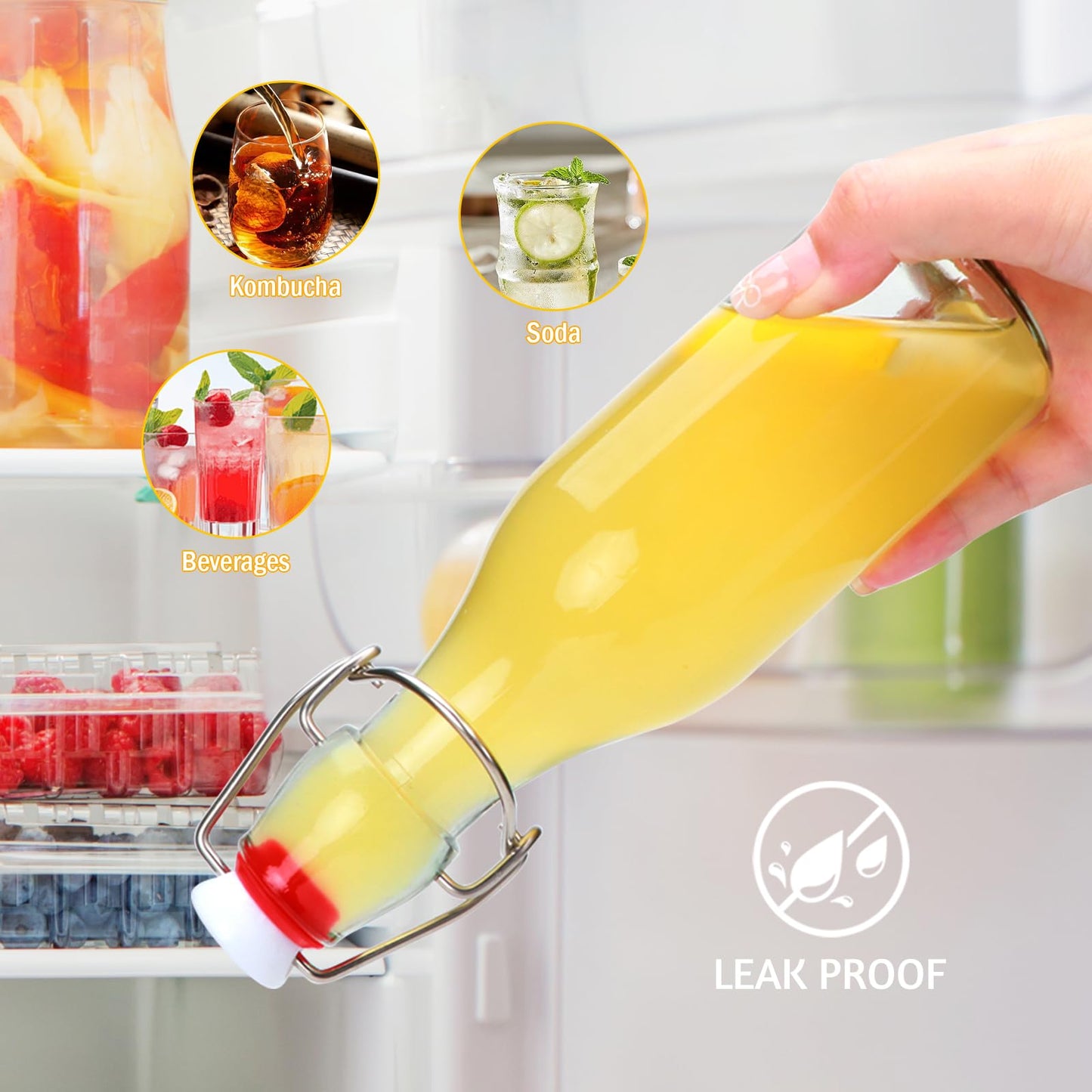 Brajttt 8 Set,8oz Flip Top Glass Bottle,Kombucha Bottles with Airtight Lid,Coquito Swing Top Glass Bottles with Lid for Oil, Beer, Soda Water, Vinegar, Lemonade, Juice, Honey, DIY Storage Containers