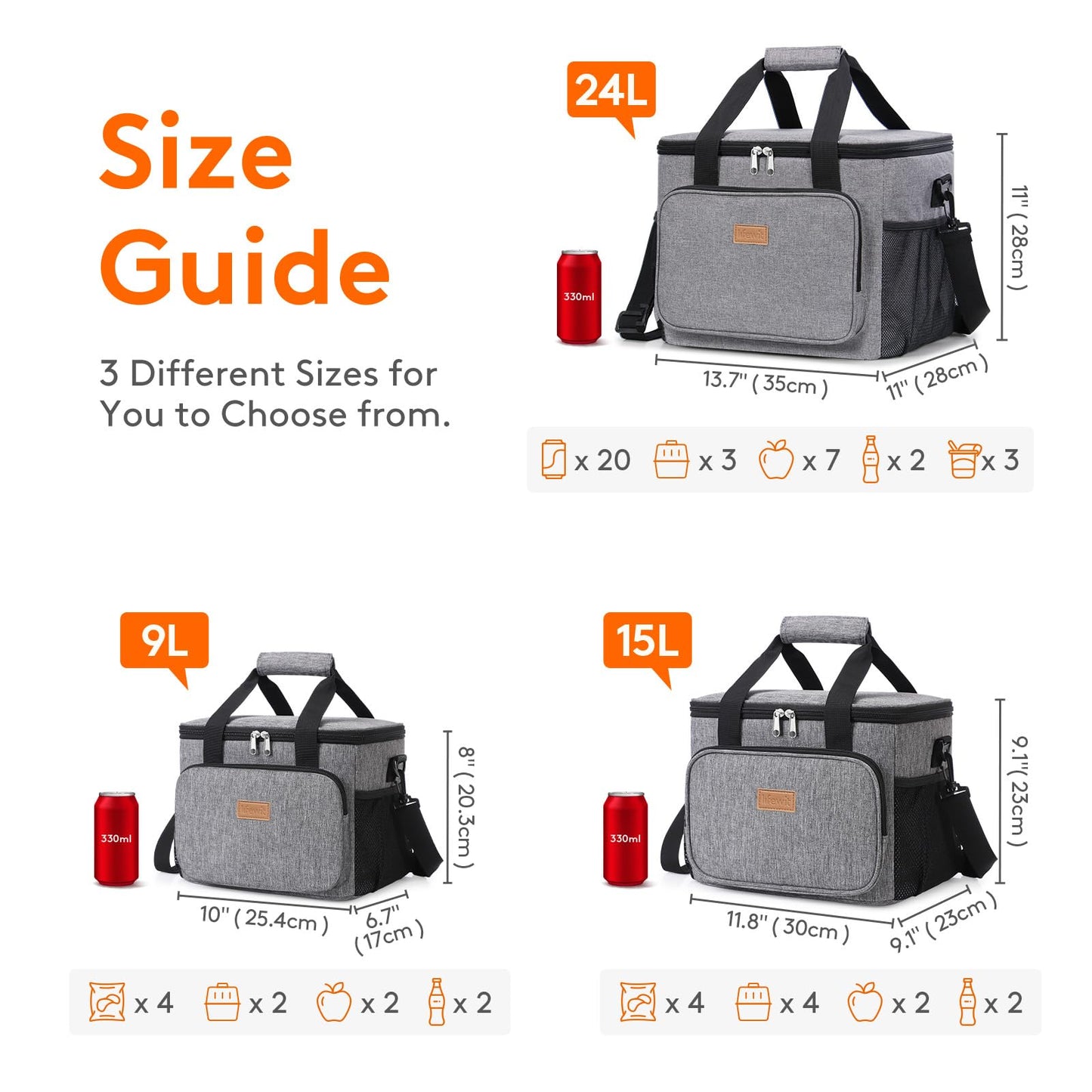 Lifewit Large Lunch Bag, Insulated Lunch Box, Soft Cooler Cooling Tote for Adult Men Women, Gray 40-Can (24L)