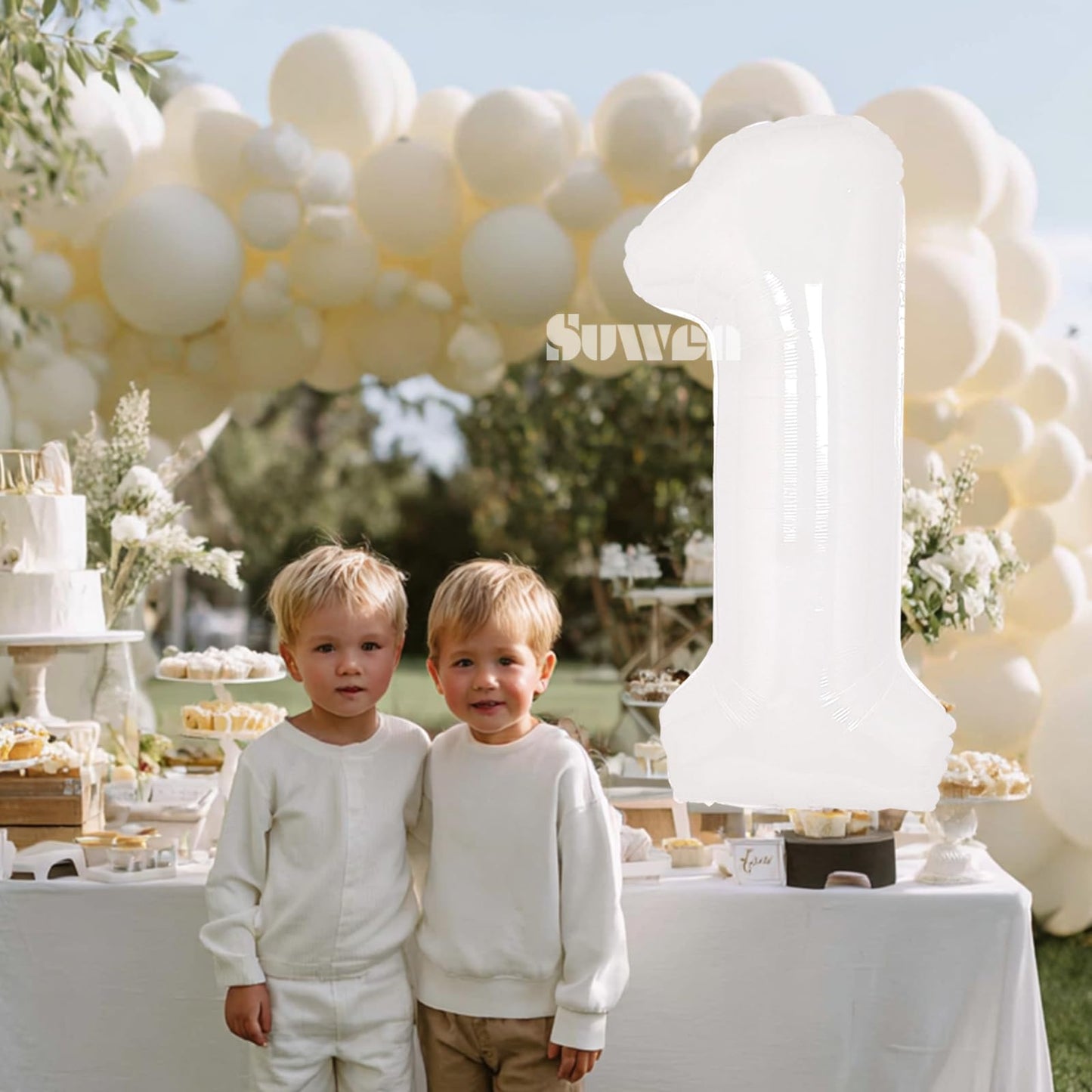 SUWEN 40 Inch White Large 1 Balloon Number Big Foil Helium Number Balloons 0-9 Giant Jumbo Happy 1st Birthday Party Decorations for Boy or Girl Huge Mylar Anniversary Party Supplies