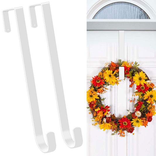 Dapute 15" Wreath Hangers for Front Door, 2 Pack Over The Door Wreath Hanger Hooks for Hanging Spring Easter Fall Decoration, Door Hangers Suitable for Various Doors (White)