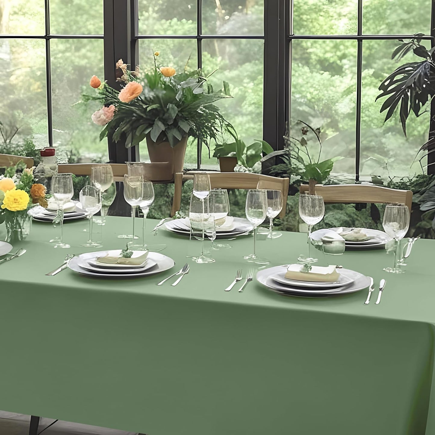 Kilyparty 6 Pack Sage Green Plastic Tablecloths for Rectangle Tables Waterproof Sage Green Table Cover for Birthday Bridal Wedding Baby Shower Party Decorations, 54 X 108Inch