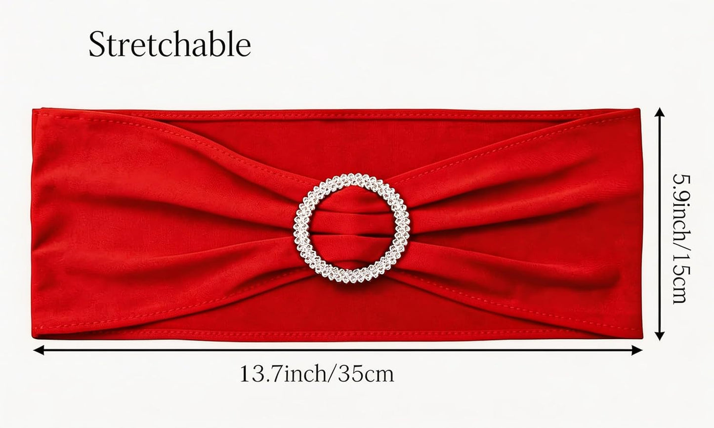 Skiennix Red Spandex Chair Sashes - Pack of 50 for Weddings, Parties & Events | Elegant Decoration