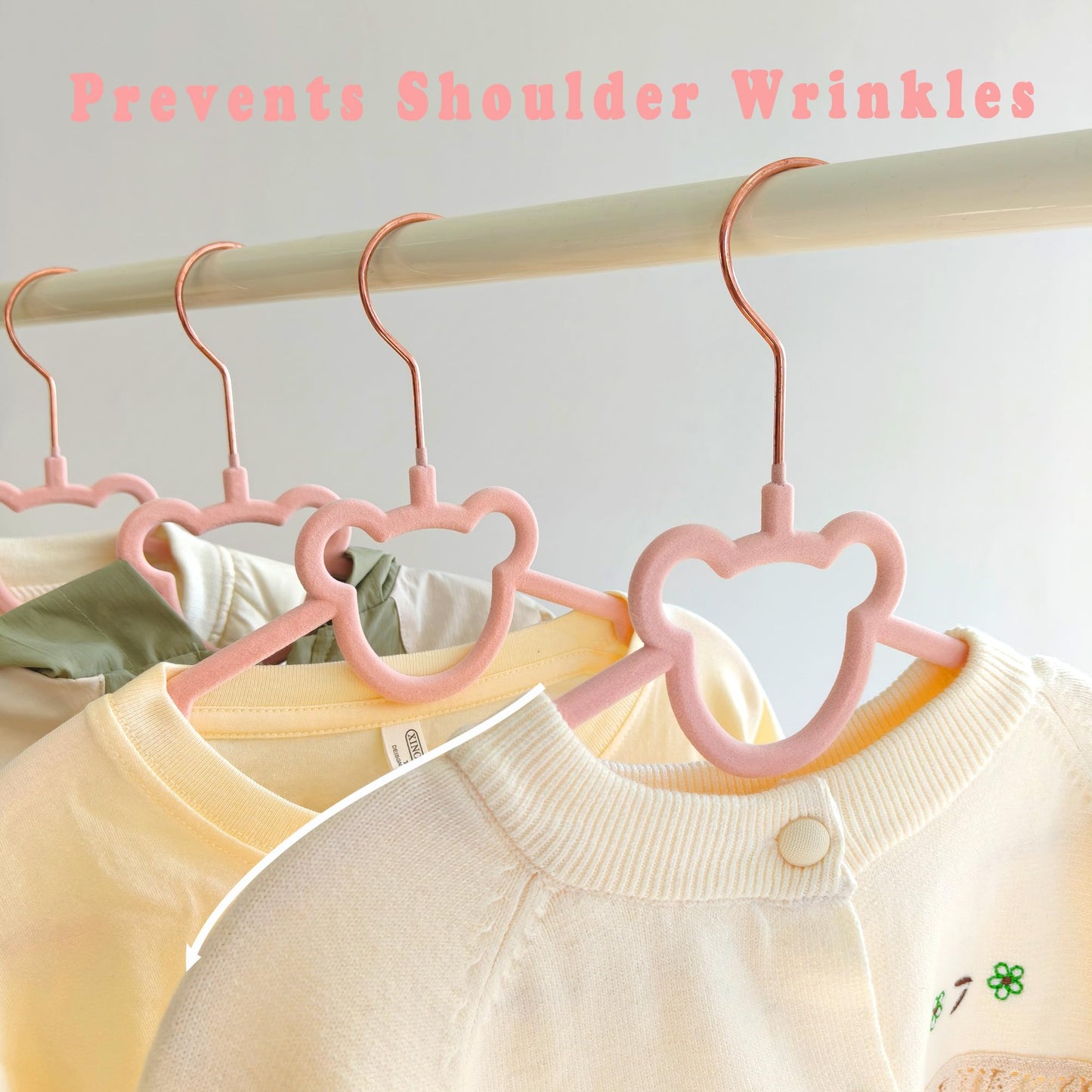 BGRQRIQ 30 Pack Pink Velvet Kids Clothes Hangers - 12.6in for Ages 4-10, with Cute Bear, Rotating Rose Gold Hook, Non-Slip, Space-Saving Slim Felt Hangers for Toddler Coats, Jackets, Dresses