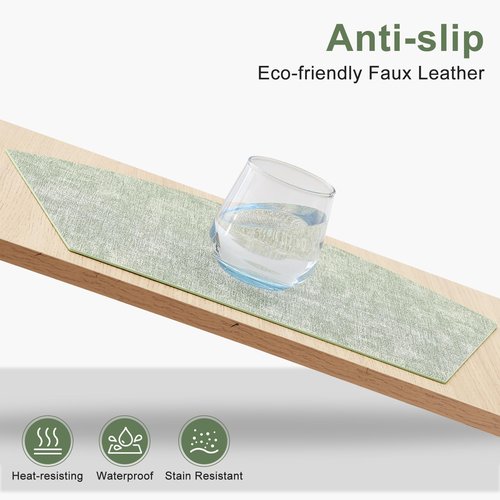 Homaxy Round Table Placemats Set of 6, Washable Wedge Shaped Faux Leather Table Mats, Wipeable Kitchen Dinner Place Mats for Indoor Outdoor, Grass Green