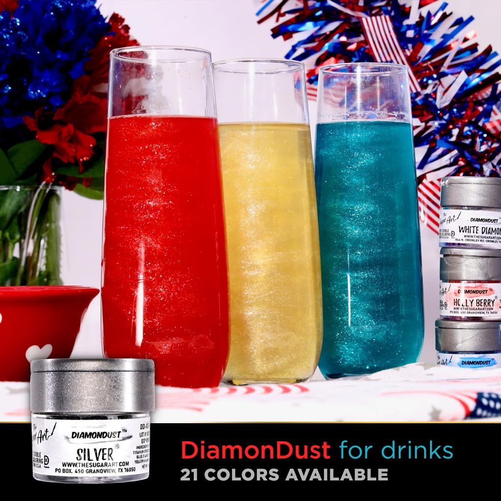 White Diamond Edible Glitter for Drinks, Cocktails, Cake Decorating, Strawberries, Chocolates & More | No Taste | 4g | 100% Food-Safe | Kosher, Vegan, Gluten & Nut Free | DiamonDust by The Sugar Art