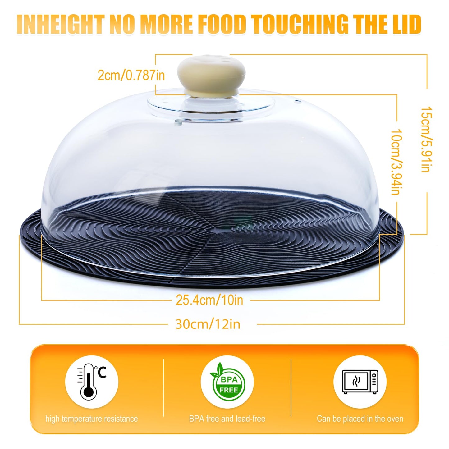 WENWELL Glass Microwave Splatter Cover with Silicone Mat, 10Inch Plate Splatter Food Lid with Integrated Grip Handle and Vent Hole, BPA Free, Dishwasher Safe