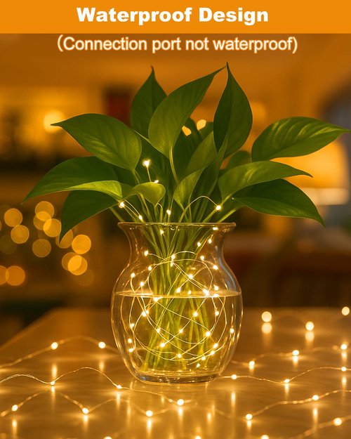 btfarm Rechargeable Fairy Lights Battery Operated, 33FT 100LED Twinkle Lights with Remote & Timer, 8 Modes Waterproof String Light for Indoor Outdoor Christmas Camping Plants Craft Decor, Warm White