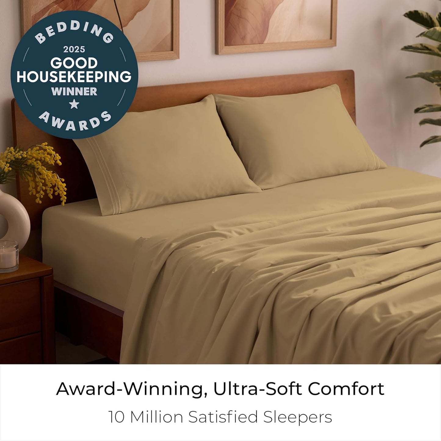 Mellanni Queen Sheets Set - Iconic Collection Luxury Bedding | Extra Soft, Cooling, Wrinkle-Resistant (Gold)