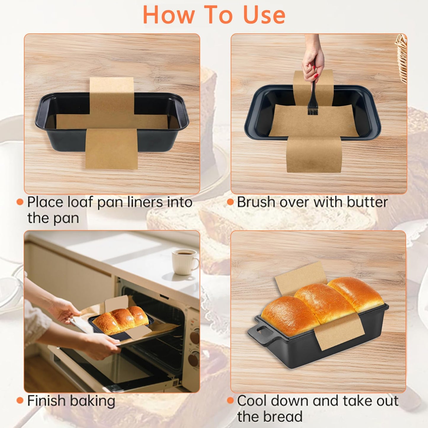 QTRQTR 100 Pcs Parchment Paper Loaf Pan Liners for Baking Bread 9x5 in Loaf Pan Parchment Liners Disposable Non-Stick Bread Pan Liners Loaf Liners for Baking Toast Bread