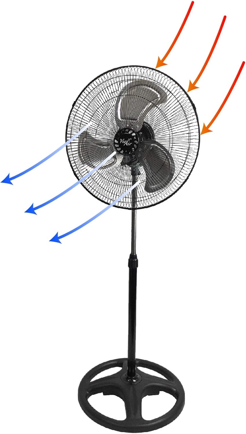Vie Air 18 Inch Industrial Metal Stand Fan - Heavy Duty Oscillating Design in Black