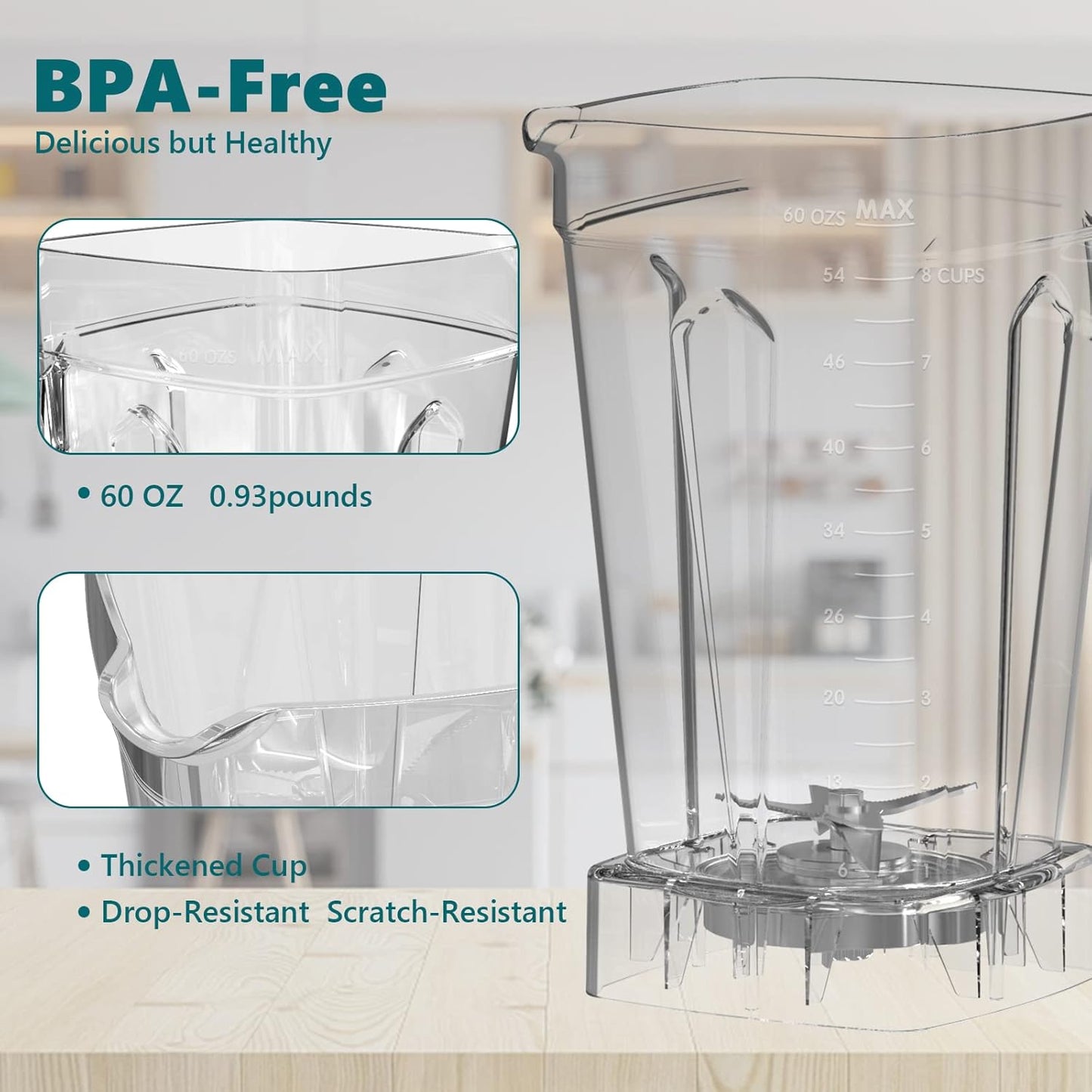 OMMO Blender 1800W - Professional High-Speed Countertop Blender with 60oz BPA-Free Jug for Smoothies & Ice