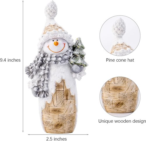 Galiyen Snowman Figurines | LED Light Christmas Decorations | 9.4" Resin Ornaments for Tabletop & Mantle