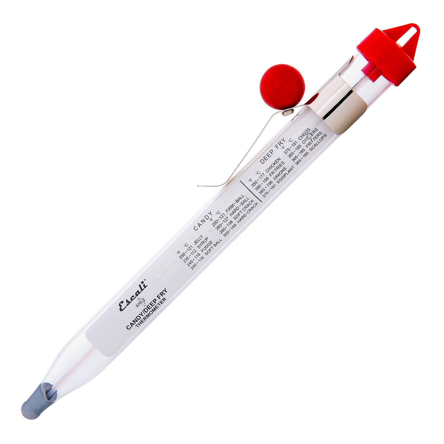 Escali AHC3 NSF Certified Precision Classic Candy/Deep Fry/Confection Glass Thermometer, Red/Clear