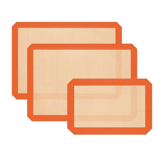 Silicone Baking Mat, Baking Sheets Non Stick, Silicone Mats for Baking, 3 Pcs Baking Supplies for Cookies, Bread & Pastry, Heat-Resistant & Reusable, Orange