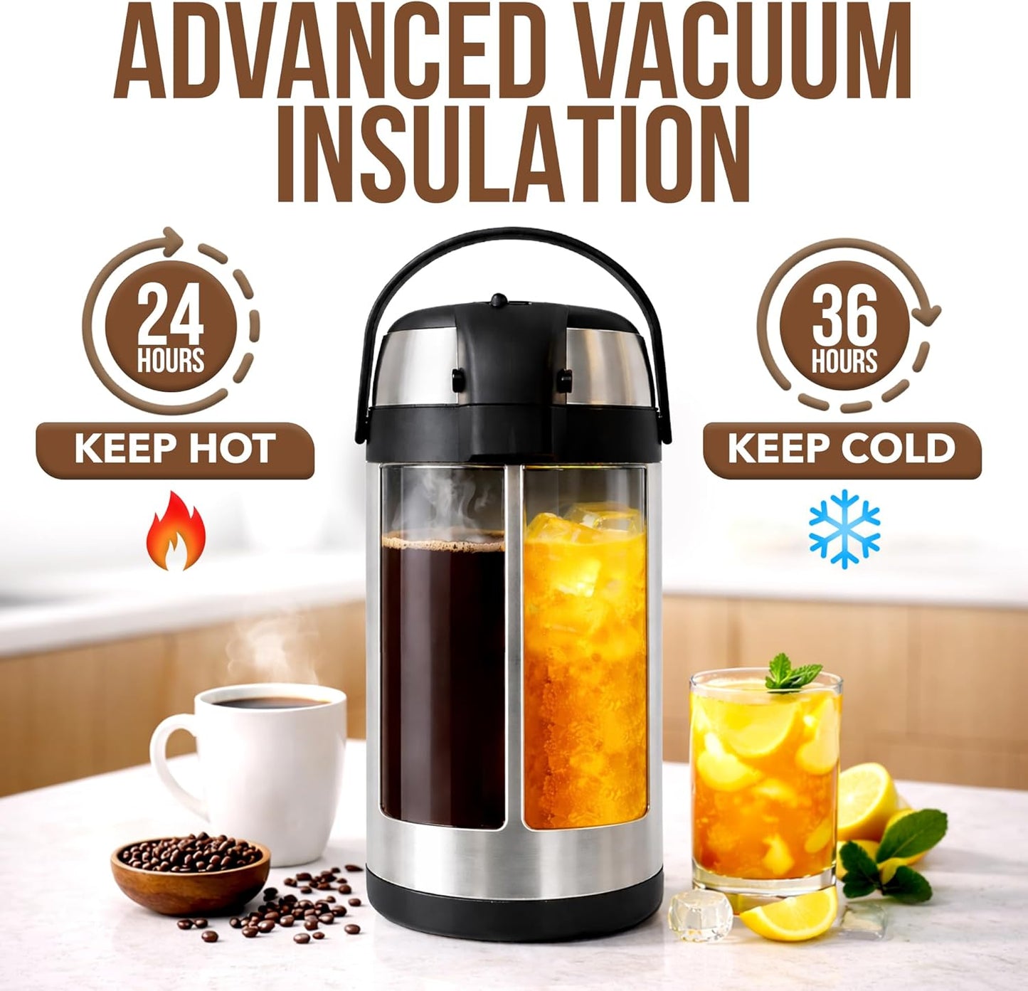Skiennix Insulated Coffee Carafe - 102 OZ Stainless Steel Hot Beverage Dispenser | Thermal Pump Airpot