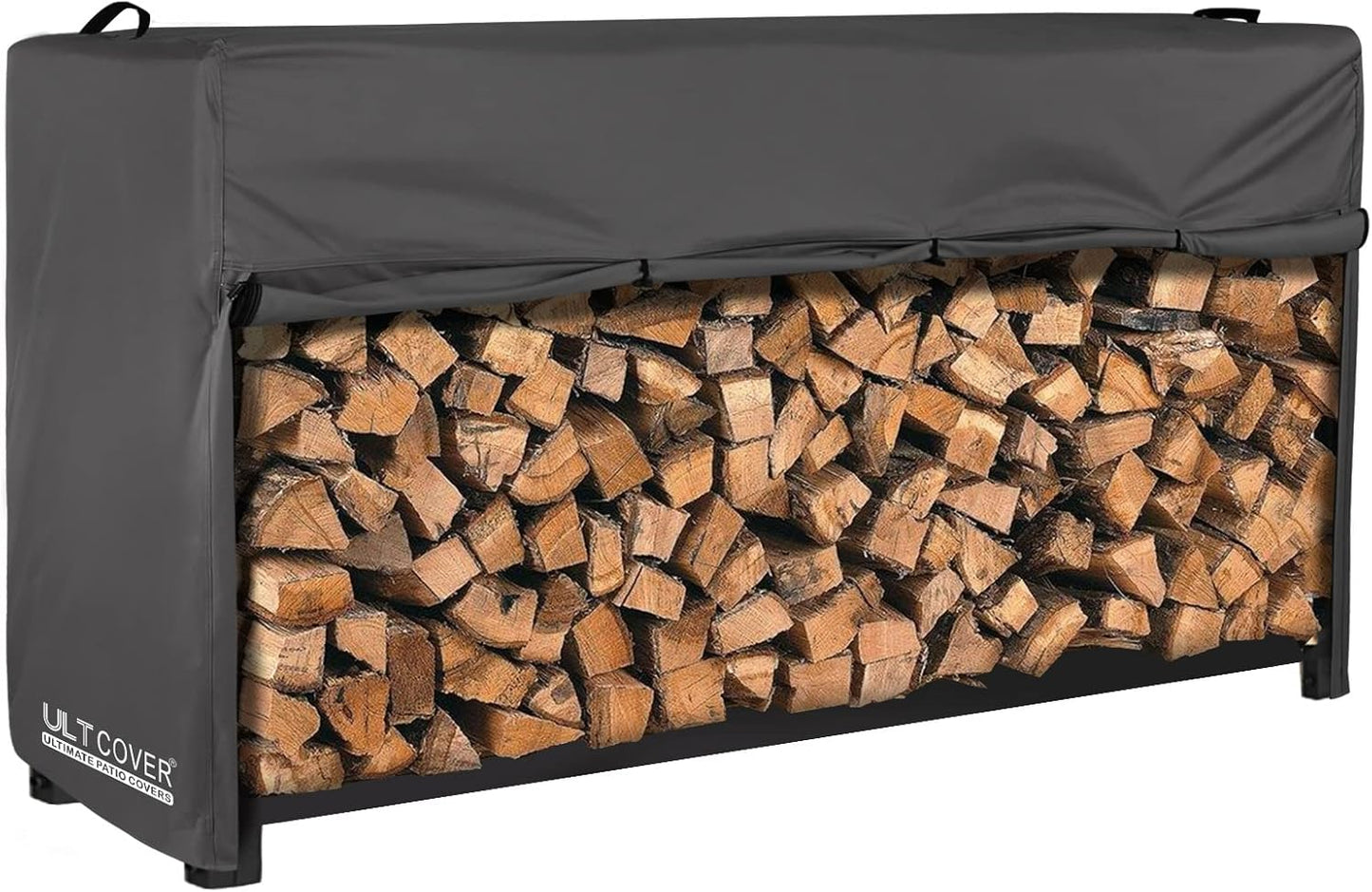 ULTCOVER Waterproof Firewood Rack Cover - Heavy Duty 8 Feet Outdoor Logs Holder, Black
