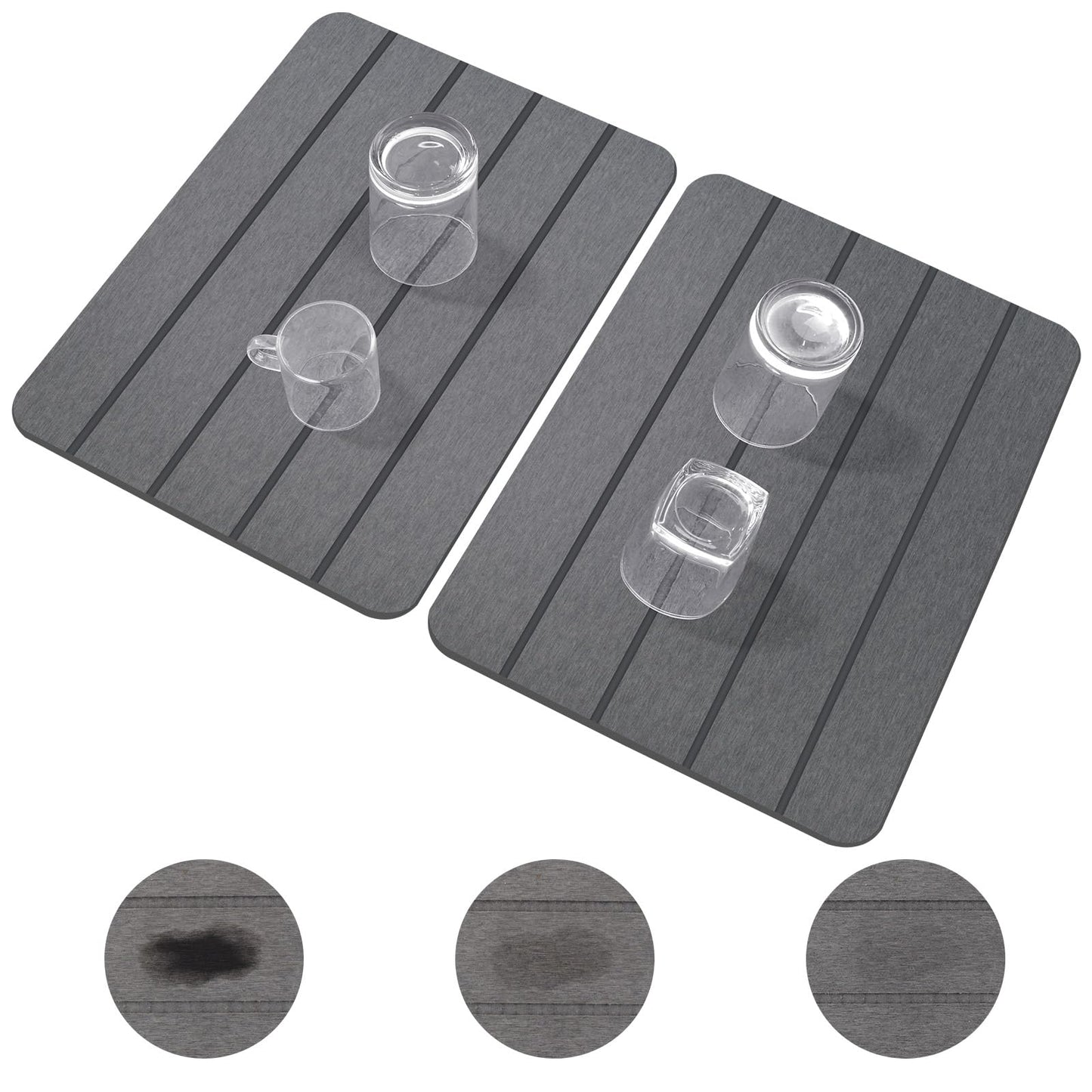Stone Drying Mat for Kitchen Counter,2 Pack 16''x12'' Quick Dish Drying Stone Mat Kitchen,Double-sided Diatomaceous Earth Stone Drying Mat,No Moisture Residue, Stone Dish Drying Mat (Vertical Stripes)