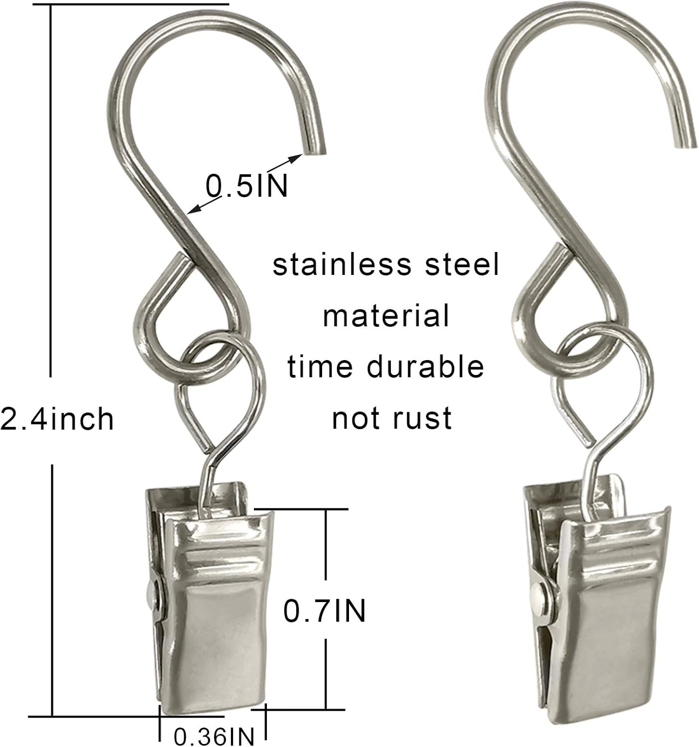 Skiennix Stainless Steel S Hooks - 50 Pack Hanging Clips for Party Lights & Art Display - 2.4 Inch Silver