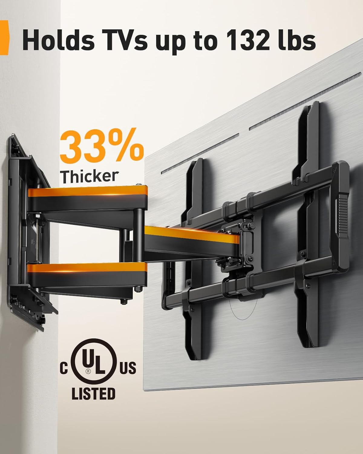 Perlegear Full Motion TV Wall Mount - Fits 42-97 Inch TVs Up to 132 lbs | Tool-Free Tilt & Swivel