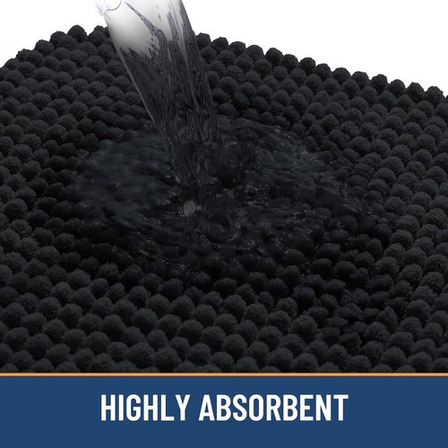Arotive Ultra Soft Chenille Bathroom Rugs - Non-Slip, Machine Washable, 30" x 20", Black