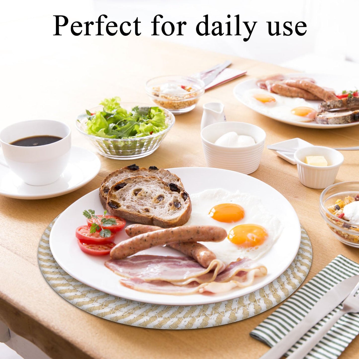 SHACOS 8 Inches Trivets for Hot Dishes, Pot Holders for Hot Pots and Pans, Handmade Cotton Woven Trivets Set, Heat-Resistant Hot Pads Plate Mats for Kitchen Countertops, Table Decor (Khaki, 4pcs)