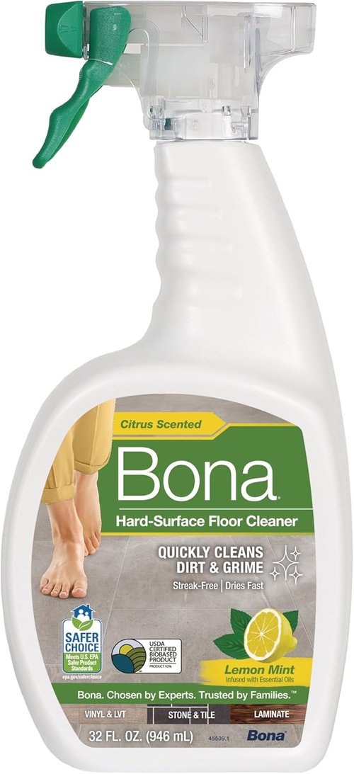 Bona Multi-Surface Floor Cleaner Spray - 32 Fl Oz - Lemon Mint Scent | Refillable & Residue-Free Solution for Stone, Tile, Laminate, Vinyl Floors